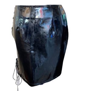 MISS CIRCLE NEW YORK NWT PATENT BLACK LACE UP SKIRT SZ LARGE NWT MS CIRCLE